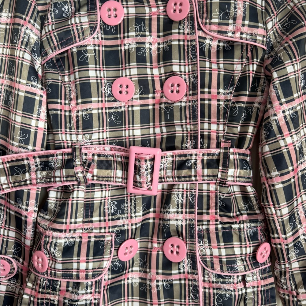 Dollhouse Navy and Pink Plaid Raincoat Trench coat for Kids - Picture 4 of 7
